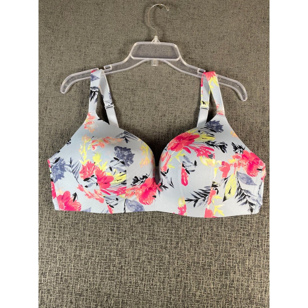 Cacique Lightly Lined Plunge Bra 42DD Floral Underwire Adjustable Strap